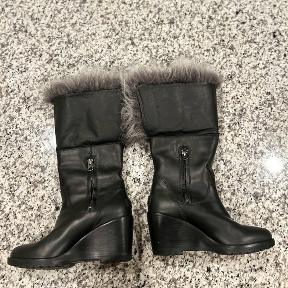 Sorel Park Black Leather Park City Wedge Boots - Picture 4 of 8